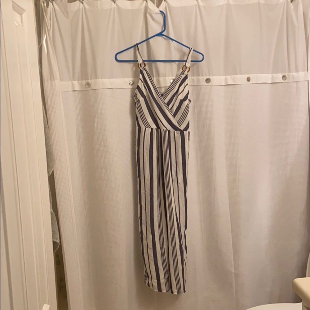 blue and white american eagle jumpsuit